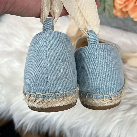 Jessica Simpson Women's Fippo Denim Floral Embroidered Lace Up Flats Size 10 - Picture 5 of 9